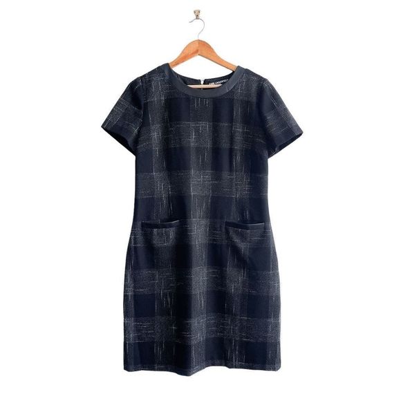 Elegant Navy Plaid Dress - Picture 1 of 9